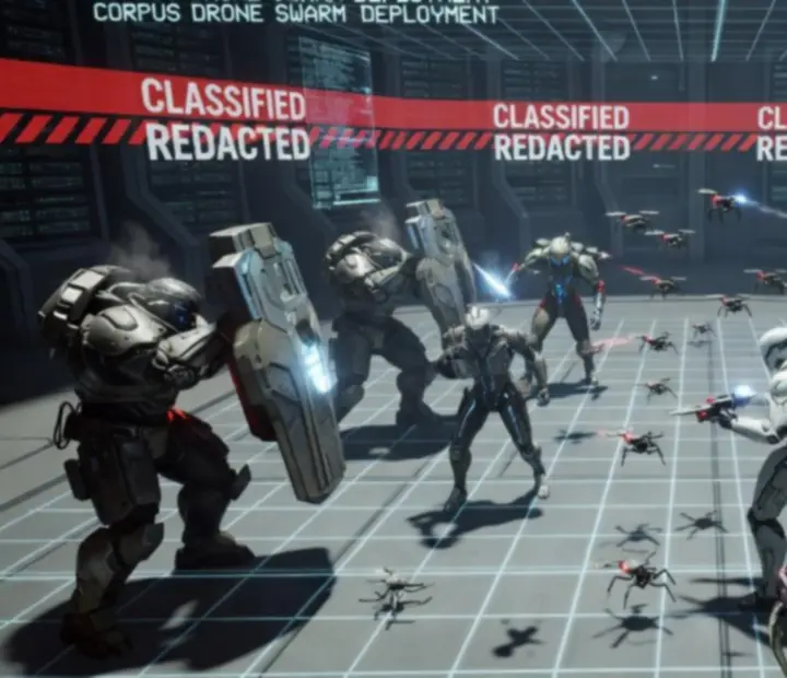 Strategic display showing Grineer, Corpus and Infested reacting to Warframe ability signatures