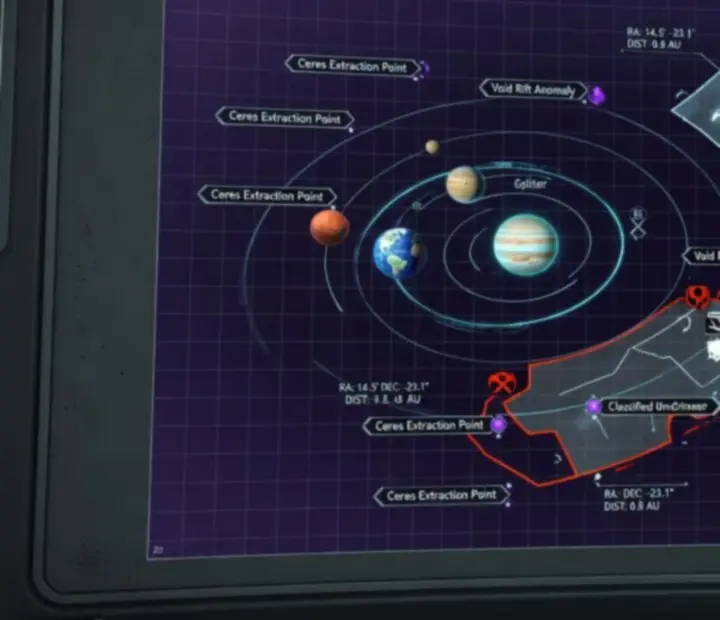 Stylised Origin System starmap HUD with planets, nodes and orbital routes.