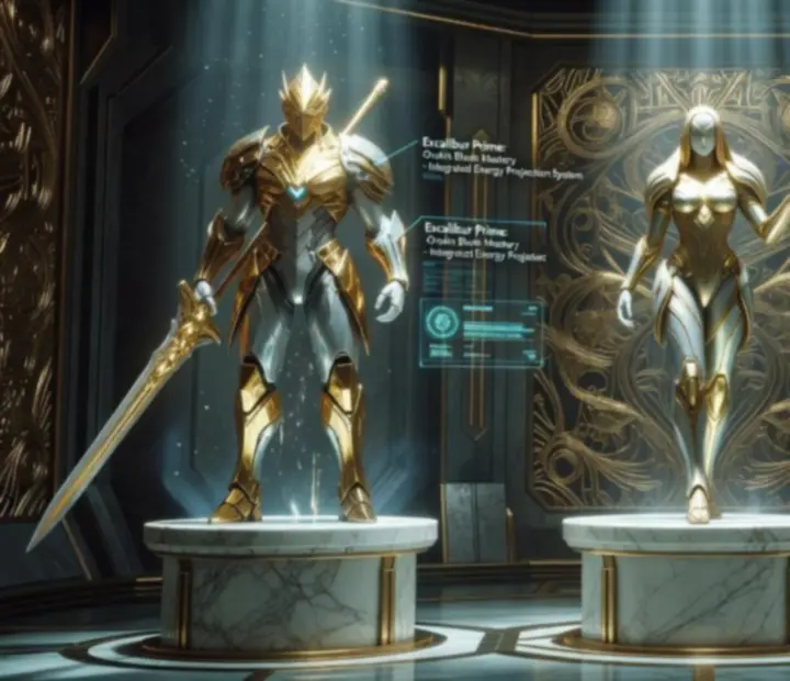 Lineup of Prime Warframes displayed on an illuminated Orokin platform